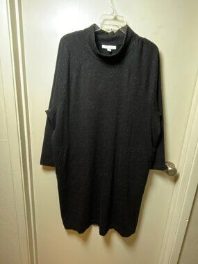 Pure Jill Tranquility Fleece Cocoon Tunic Dress 2X Black Speckled